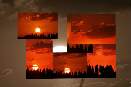 De twee collages van de  zonsondergang maakte ik op een mooie septemberavond 2018